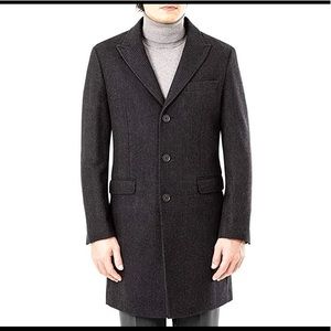 Calvin Klein Men's Malibu Slim-Fit Charcoal Plaid Overcoat